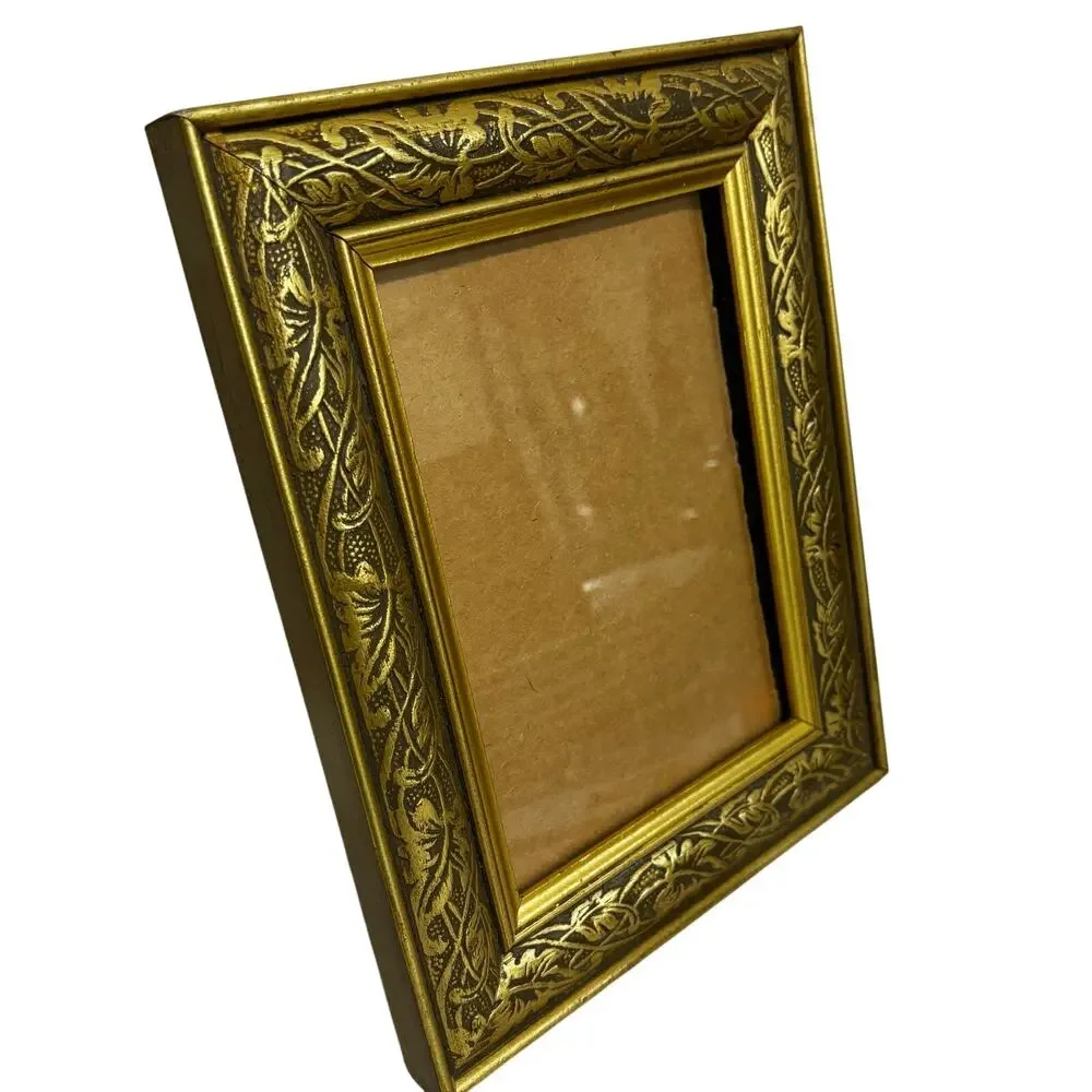Vintage wood frame gold painted Art Nouveau embossed motif 5